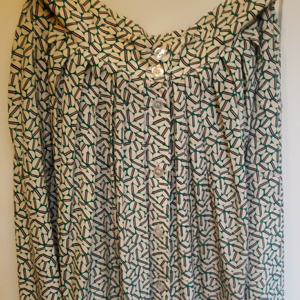 1980's Green and White Patterned Silk Skirt